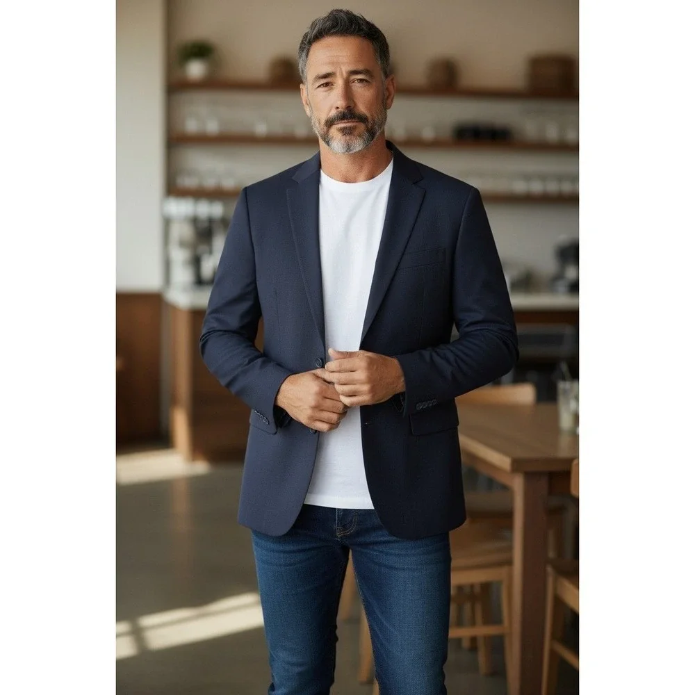 Banana Republic Men's Navy Blue Blazer Jacket Size 40R‎ Wool Blend